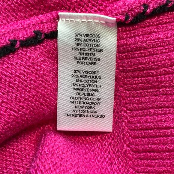 Elie Tahari Deep Fuchsia Pink & Black Stripe Mock Neck Sweater NWT Large - Picture 11 of 12